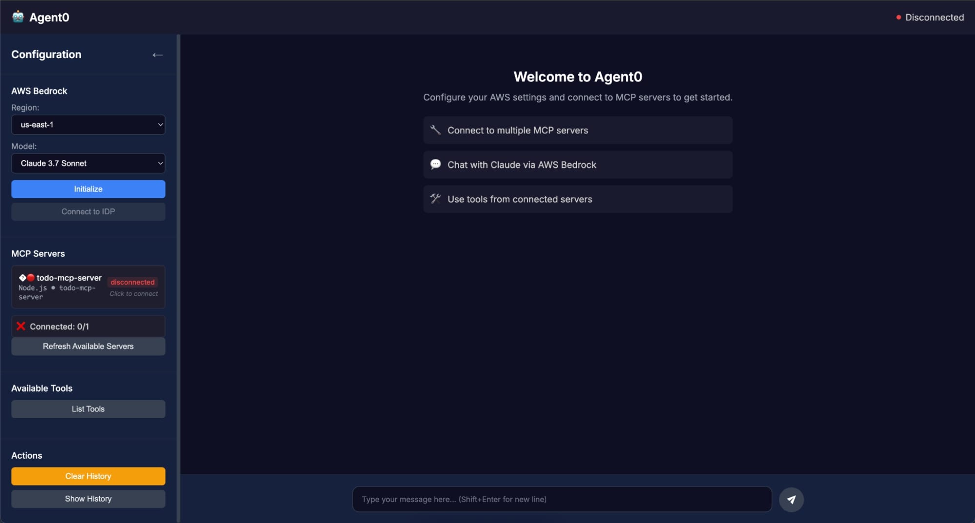 Initialize AWS Bedrock client in Agent0 Requesting App