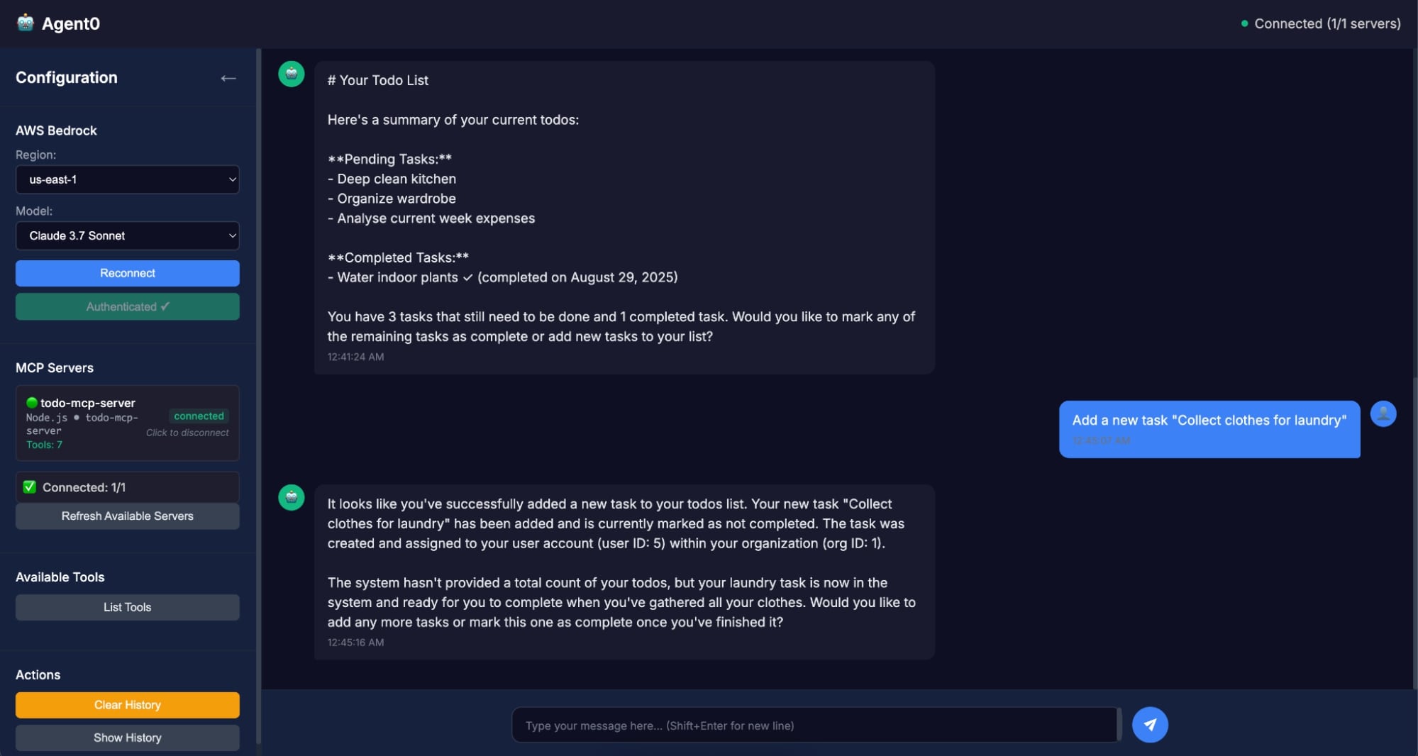 Add and complete tasks in Todo0 Resource App UI