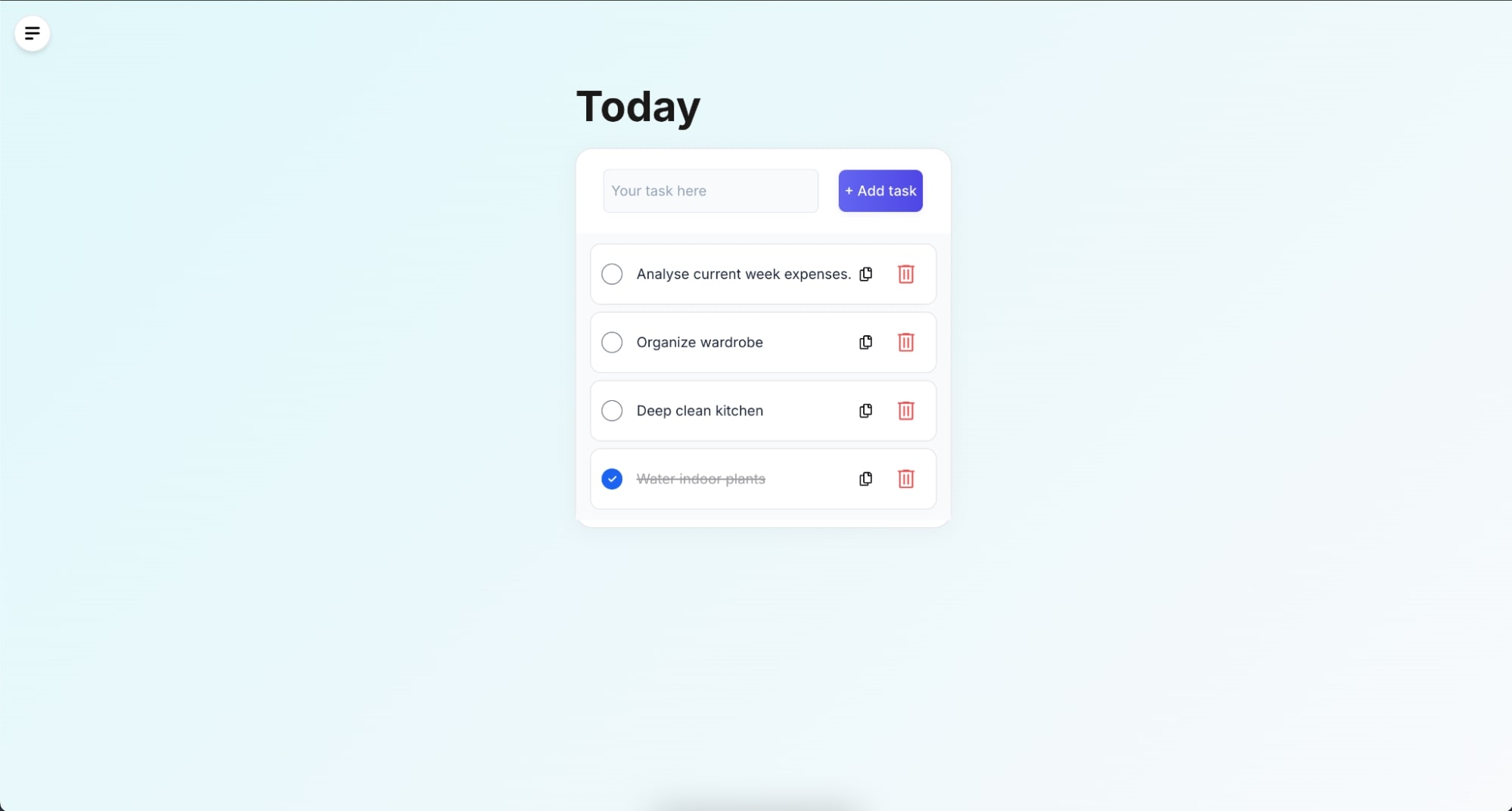 Add and complete tasks in Todo0 Resource App UI